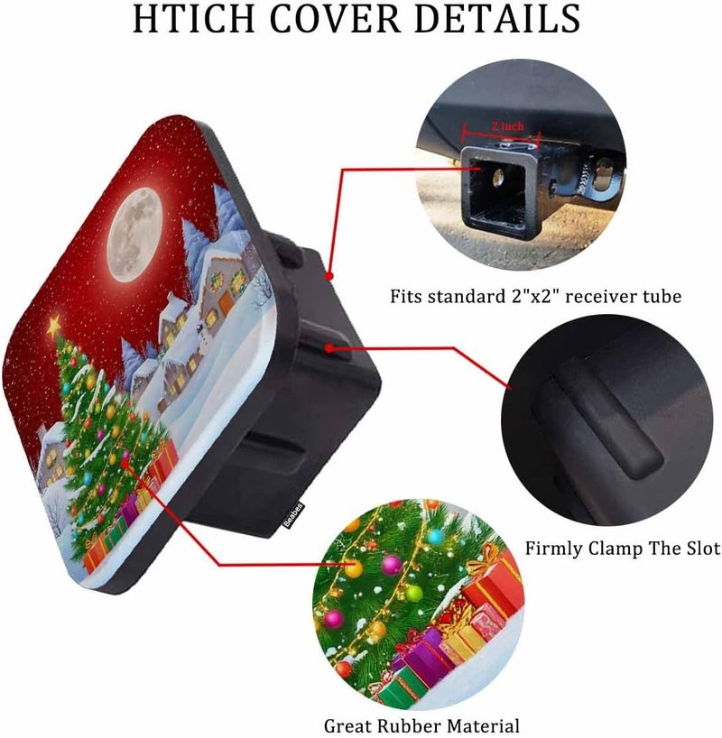 Beabes Trailer Hitch Cover 2 Inch Christmas, Christmas Trees Snowy Winter Heavy-Duty Tow Rear Receivers Plug Covers, 2" Rubber Towing Hitch Cover for Trucks Cars SUVs Sedans, Red - Image 3